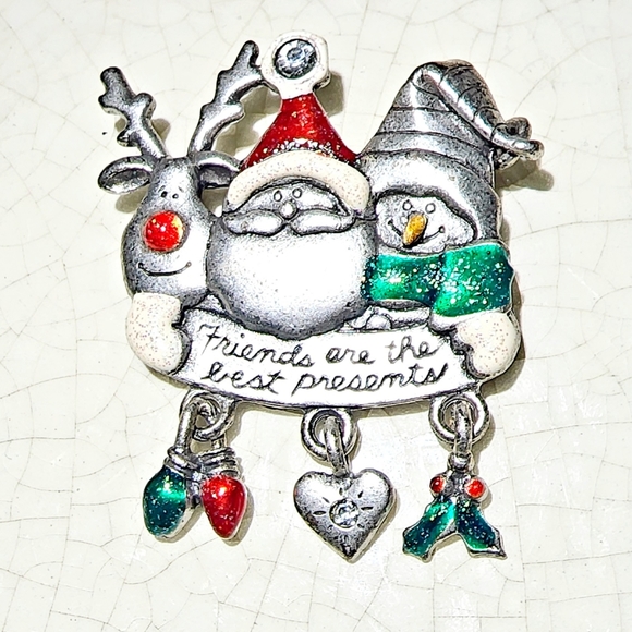 Santa and friends Rudolph snowman silver pewter tone dangle charms brooch - Picture 2 of 4